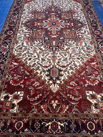 Hand Knotted Heriz Rug -13.2x6.9 ft