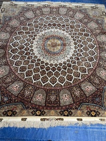 Hand Knotted Persian Silk&Wool 60 Raj Tabriz Rug 8.2x8.2 ft