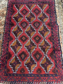Hand Knotted Balouch Rug 9.10 2.5 ft