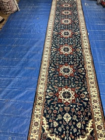 Hand Knotted -Indo Tabriz Runner -11.8x2.8-ft