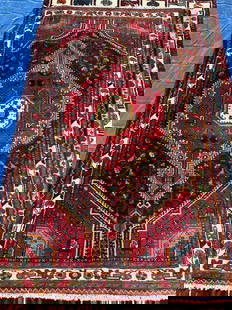 Hand Knotted Persian Hamedan Rug 6.2x5.3 ft: Hand Knotted Persian Hamedan Rug 6.2x5.3 ft