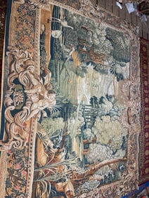 Vintage Gobelin French Wall Hanging Tapestry - Couple Courtship Scene  9x7 ft