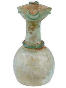 ARCHAEOLOGICAL EARLY ISLAMIC BLUE GREEN GLASS BOTTLE