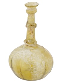 ARCHAEOLOGICAL EARLY ISLAMIC YELLOW GLASS BOTTLE