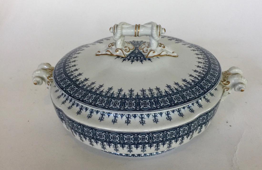 Royal Worcester Vegetable Bowl with Cover: Royal Worcester vegetable bowl with cover, ram's head handles, 5.5"H x 11"D