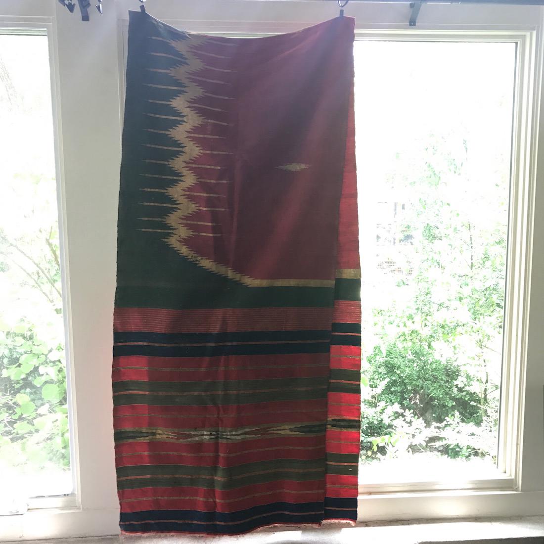 Middle Eastern Hand Woven Linen Bonner: Colorful old Middle Eastern hand woven linen Bonner, 128"L x 28"W