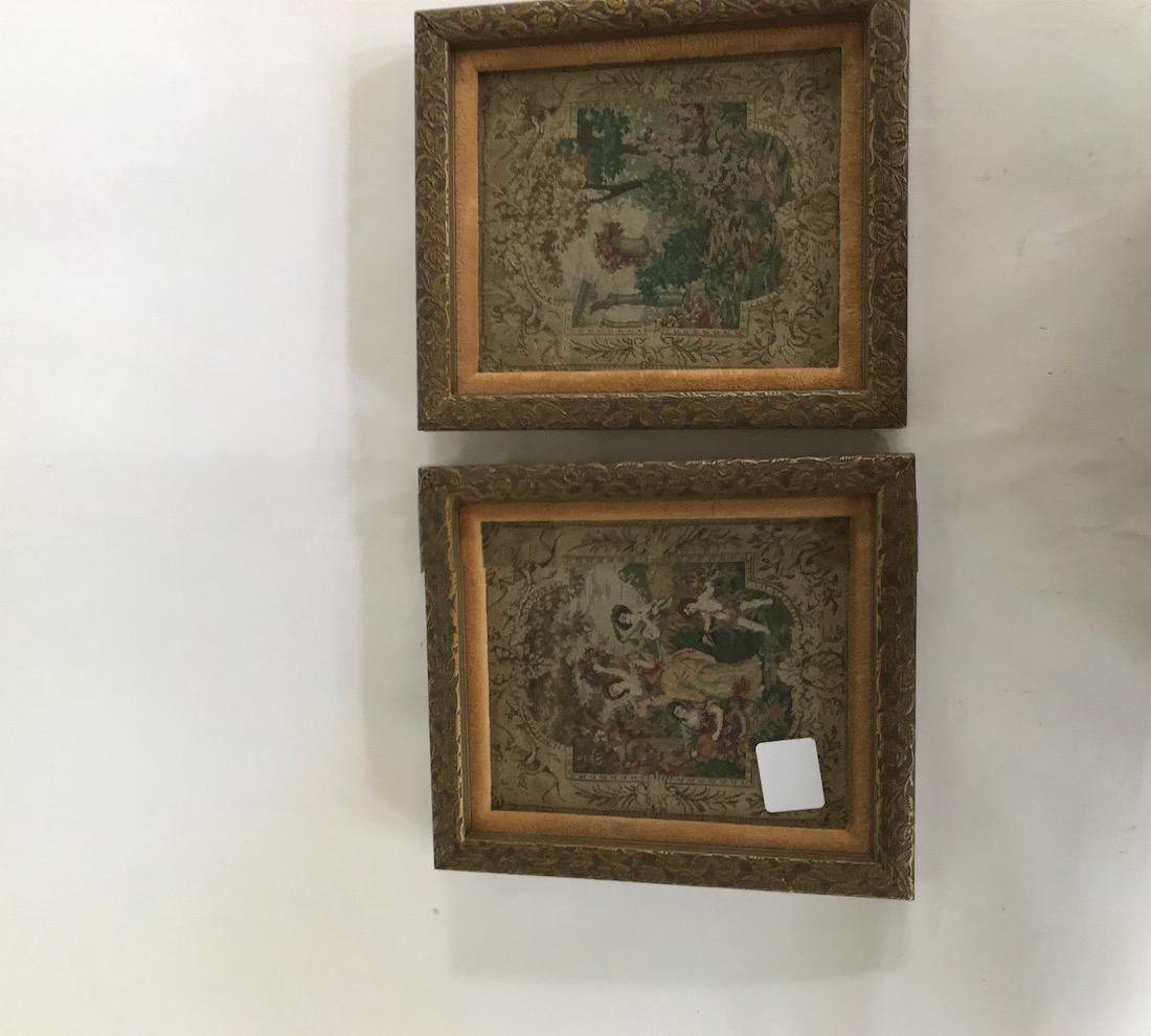 Pair Framed Petit Point Pastorals in Carved Frames (1 of 3)