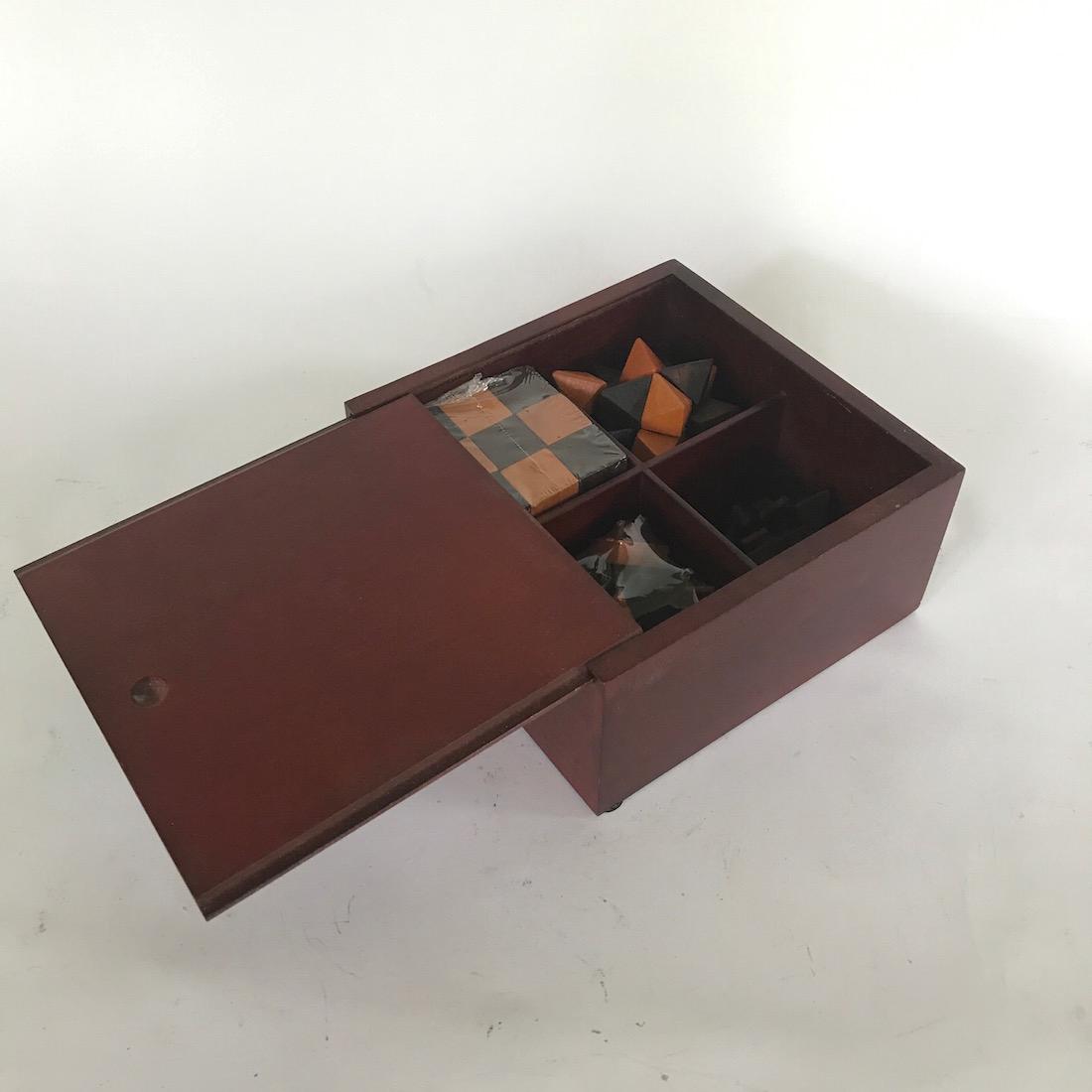 Wooden Box of 4 Puzzles: Wooden box of four puzzles, two unopened, 7.25" x 7.25"