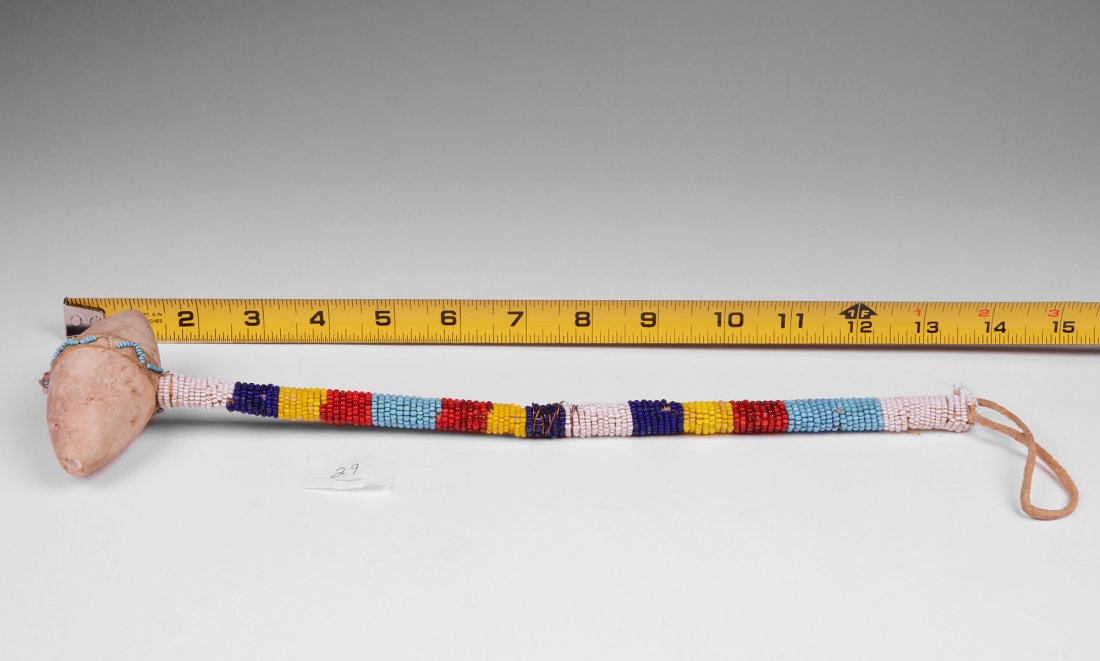 Sioux Double Pointed Stone Head War Club, Beaded Handle (1 of 6)