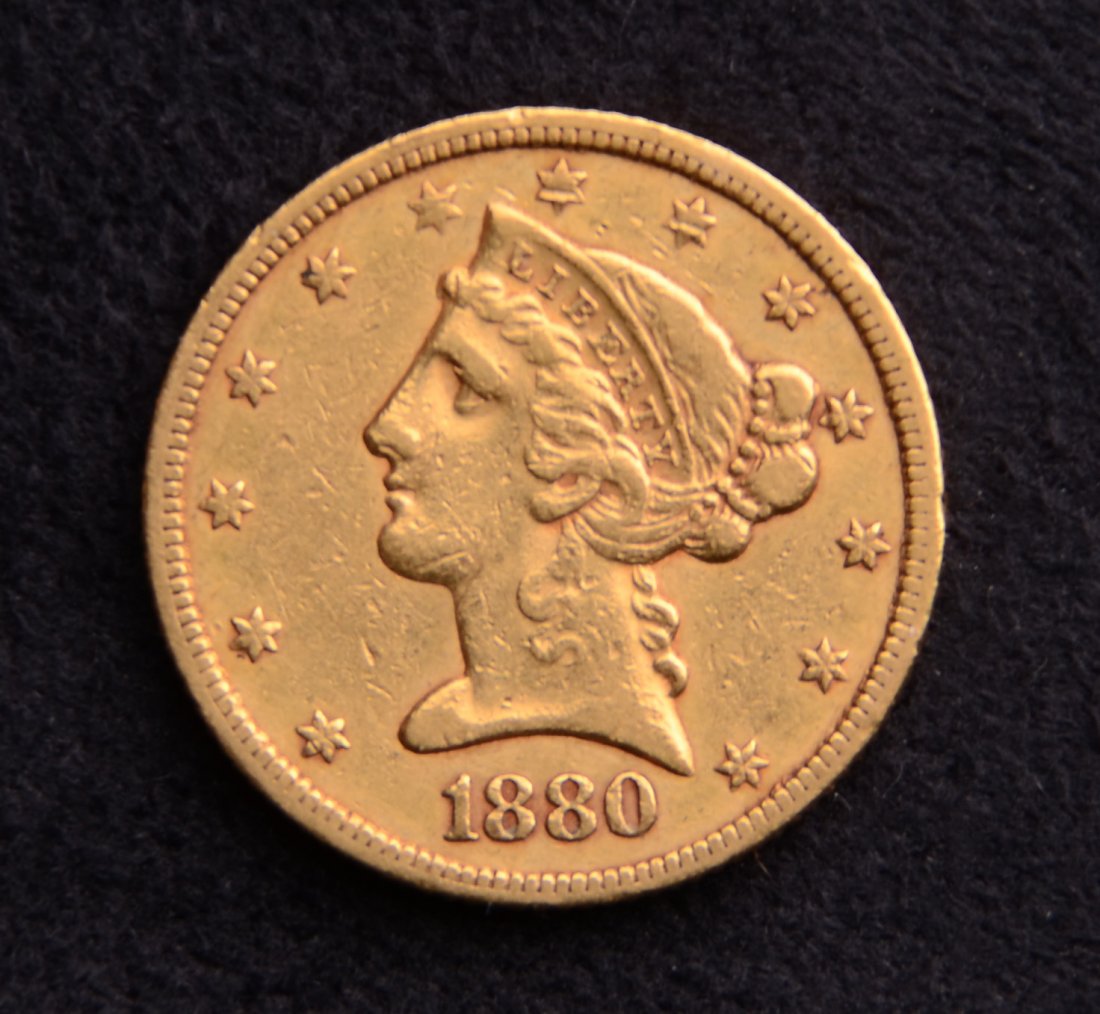 1880 Coronet Head Gold $5 Half Eagle (1 of 3)
