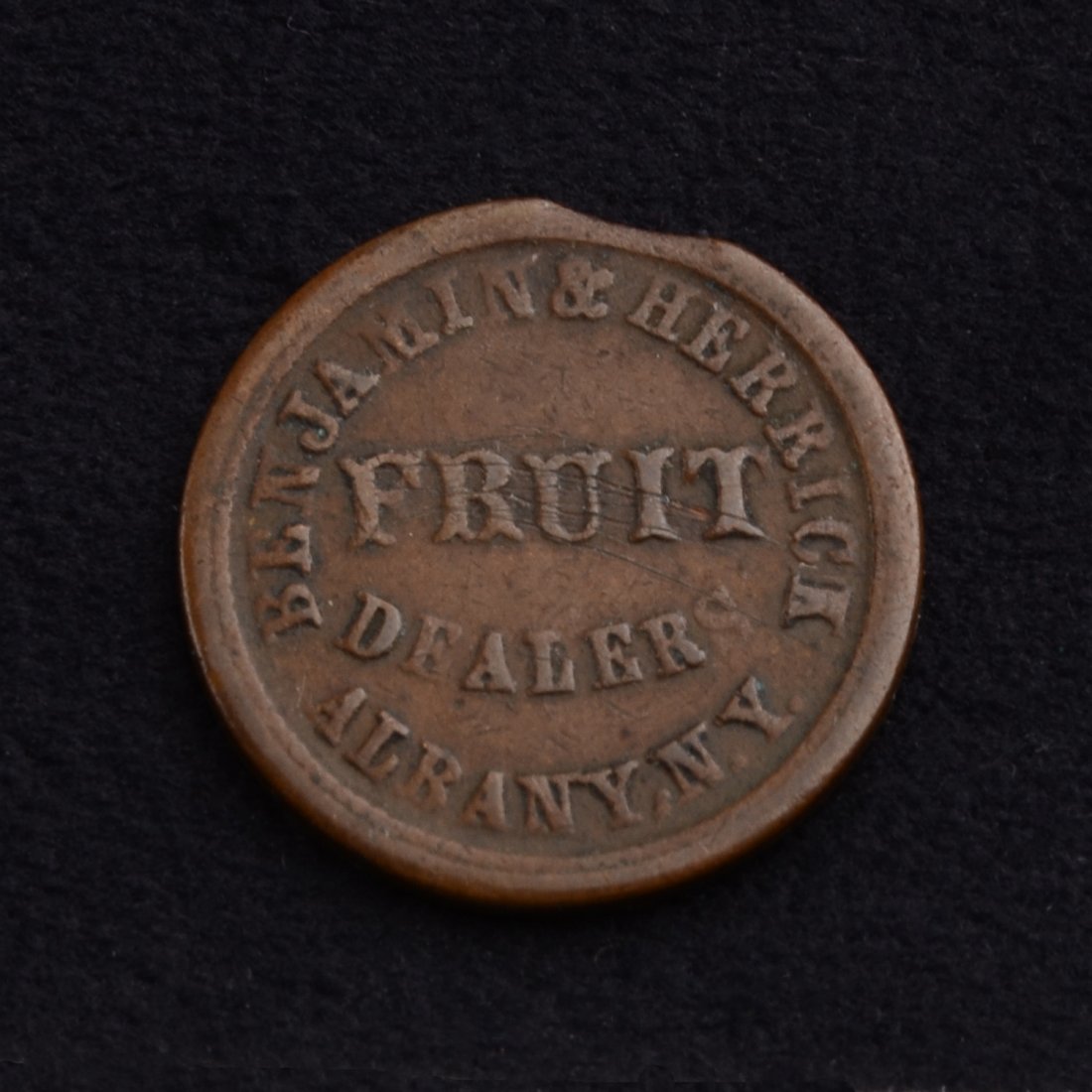 1863 Civil War Token, Benjamin & Herrick Fruit: 1863 Civil War Token, Benjamin & Herrick Fruit