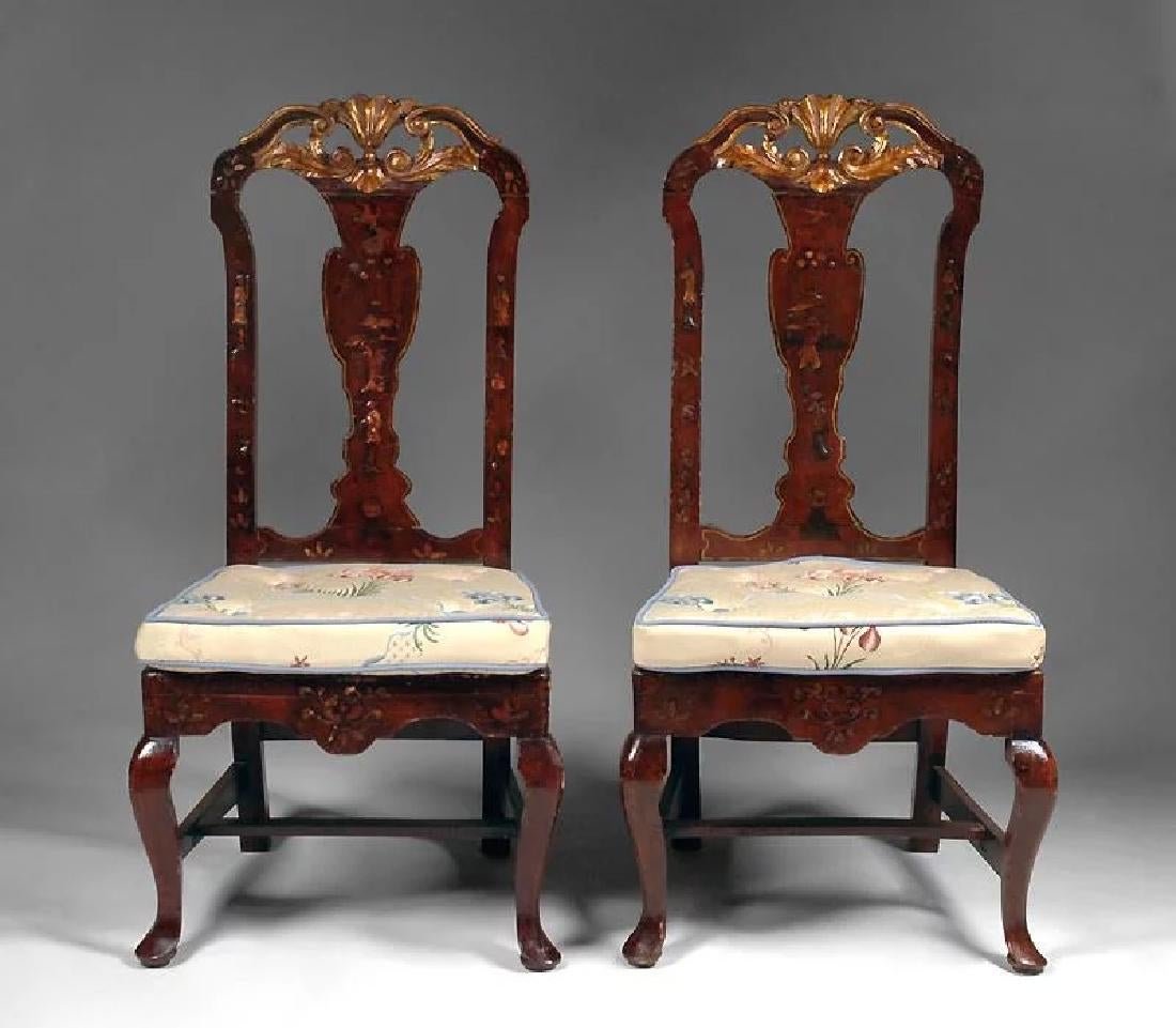 Pair of 18th C. George II Red Japanned Side Chairs (1 of 7)