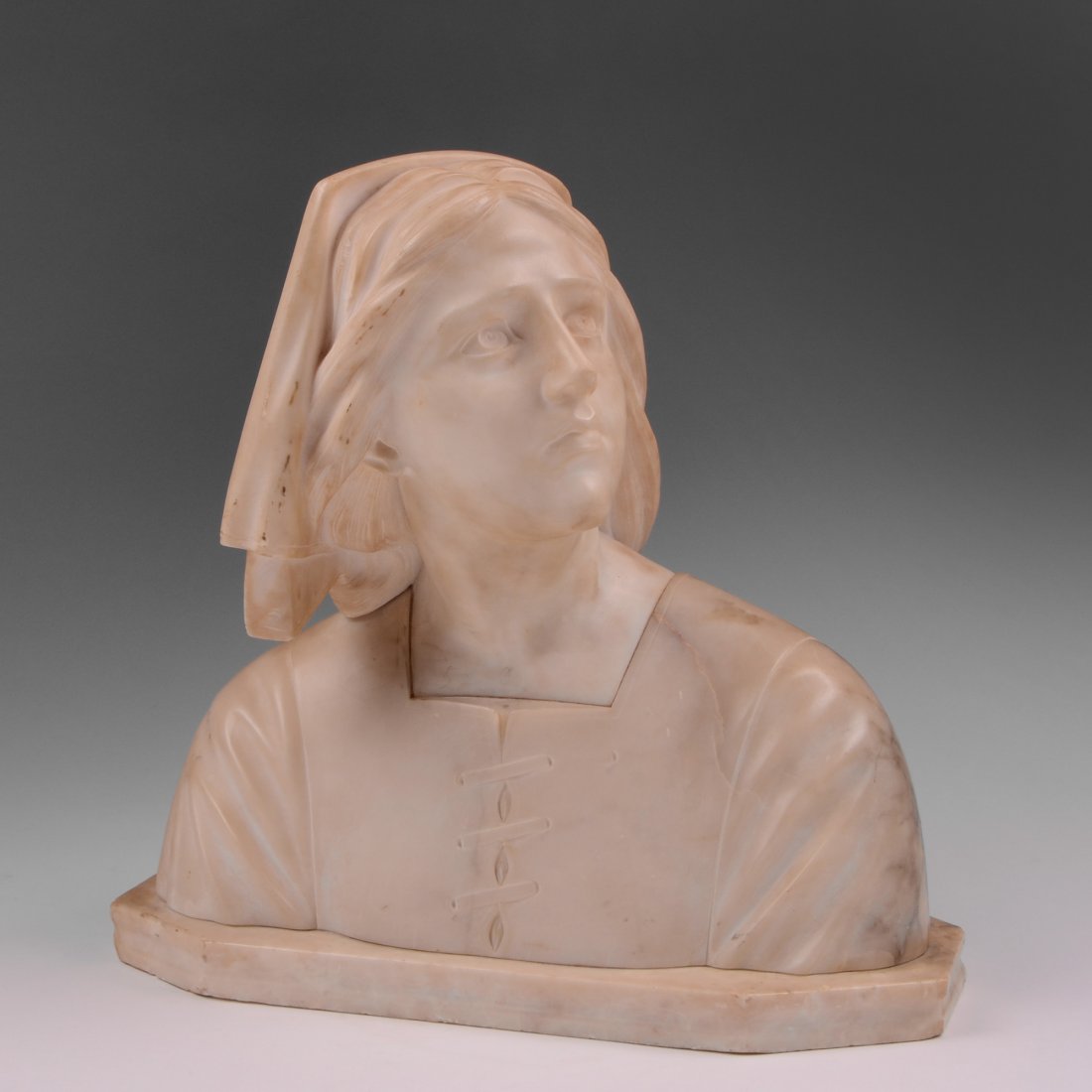Alabaster and Marble Bust on Stand of Joan Of Arc (1 of 6)