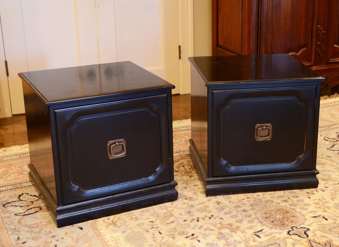 Pair of Ebonized Square Bedside Tables (1 of 2)