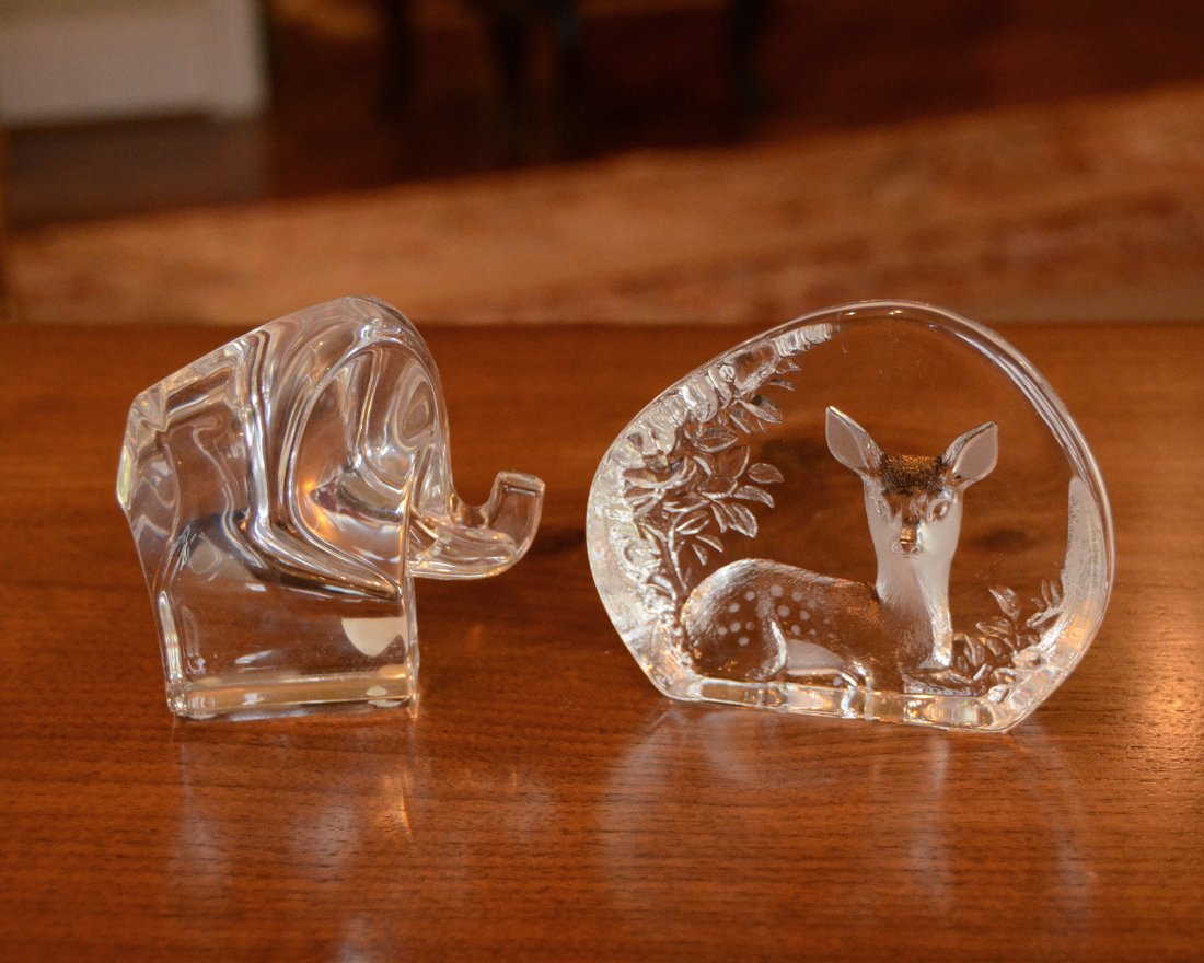 2 Pcs Glass Elephant & Deer; Orrefors, Jonasson (1 of 8)