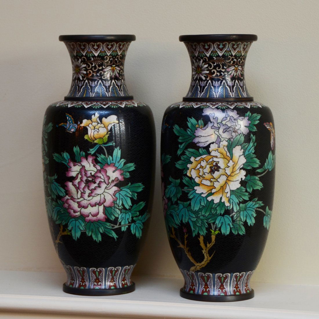 Pair of Baluster Shaped Chinese Cloisonne Vases (1 of 3)