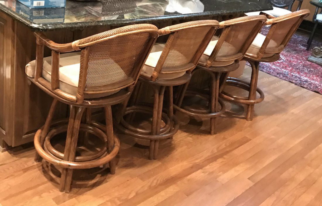 A Set of 4 Rattan Swivel Bar Stools (1 of 6)