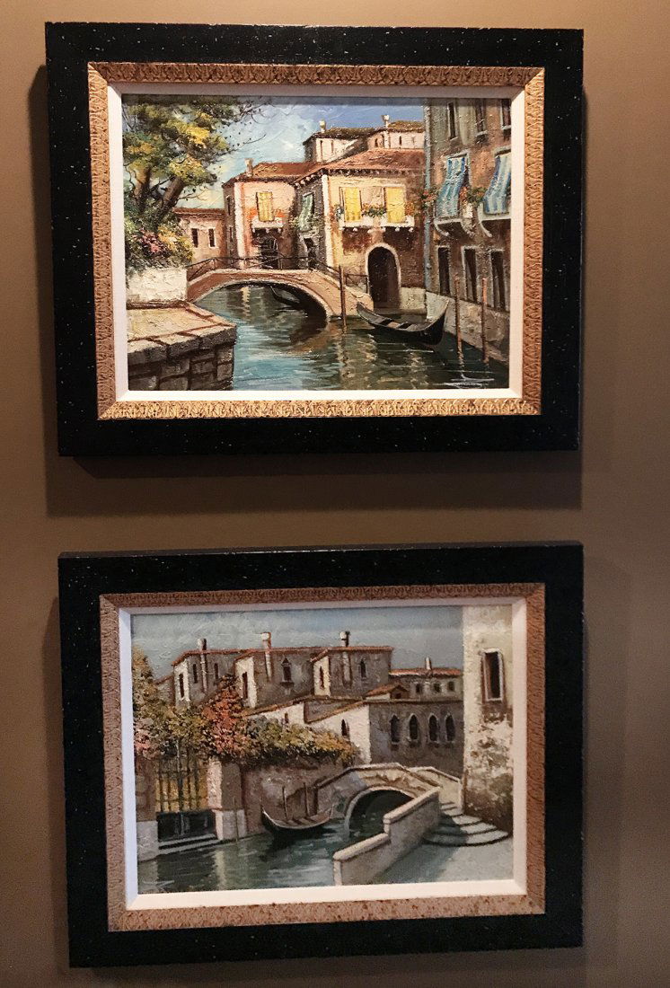 Pair of Oil Paintings Framed of Venetian Canal Scenes (1 of 3)