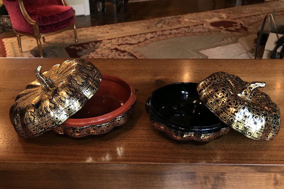 A collection of 2 Lacquered Pumpkin Shaped Boxes (1 of 4)