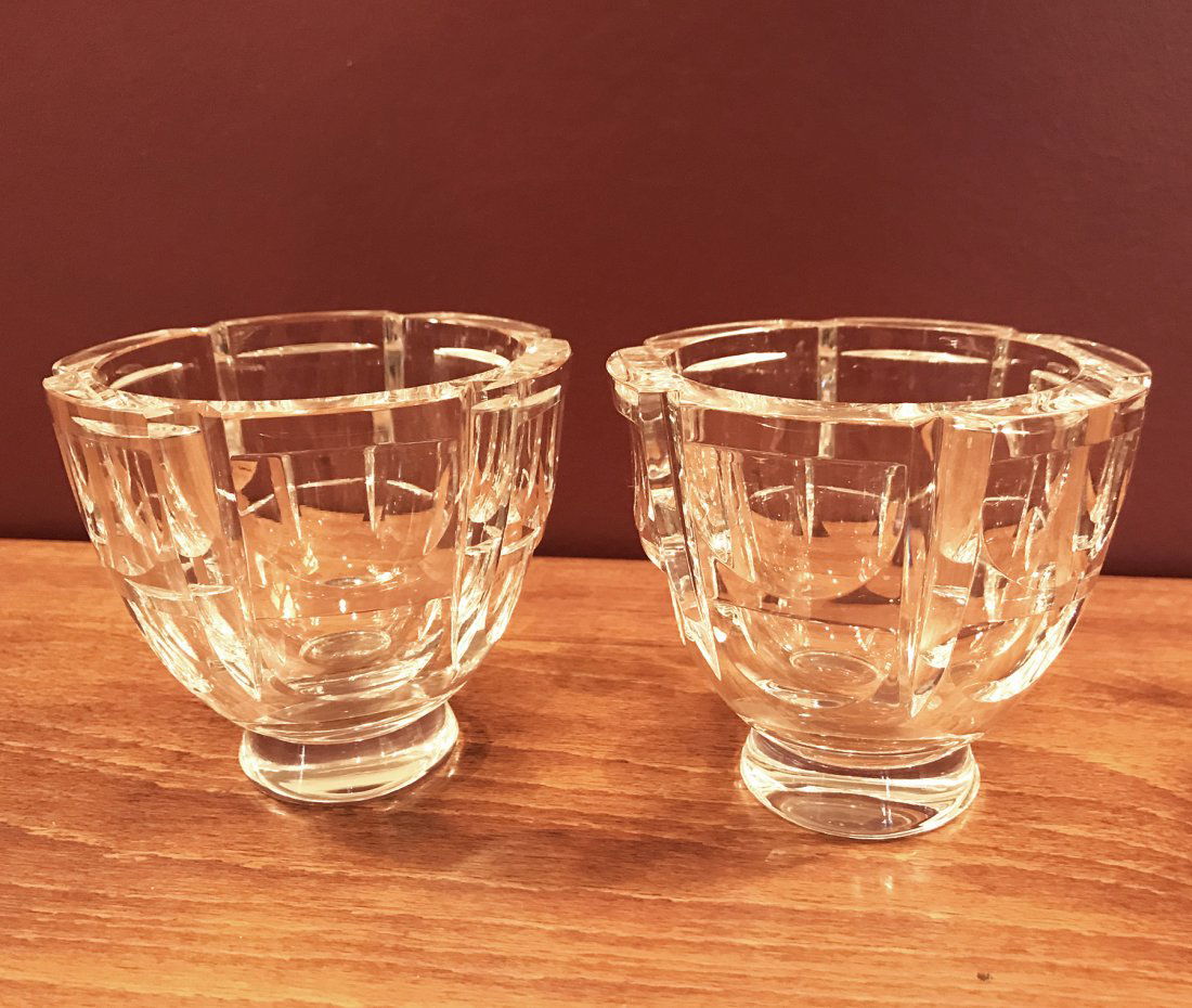 Pair of Paneled Orrefors Bowls: Very nice pair of glass Orrefors bowls with thickly paneled sides.