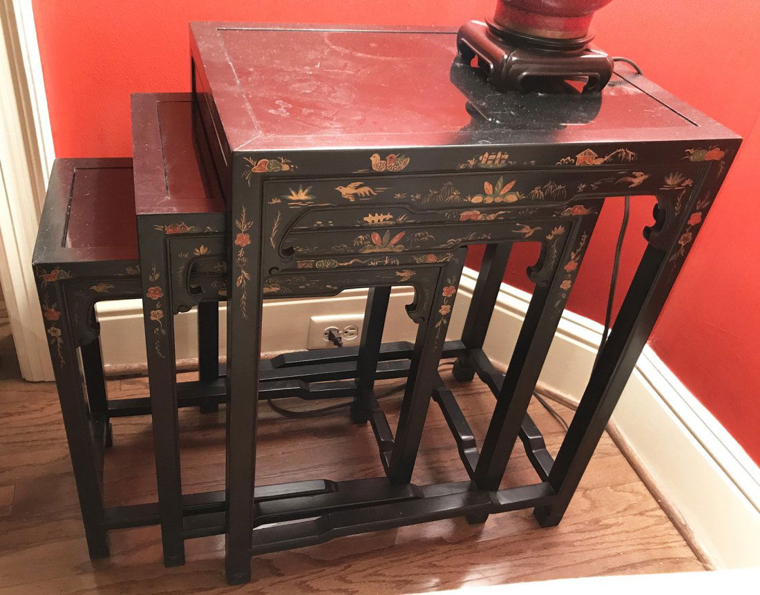 Three Chinoiserie Ebonized Nesting Tables (1 of 3)