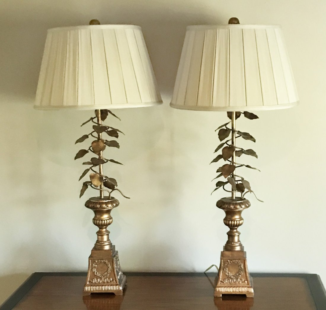 Pair of Italian Tole Lamps with Metal Vines (1 of 4)