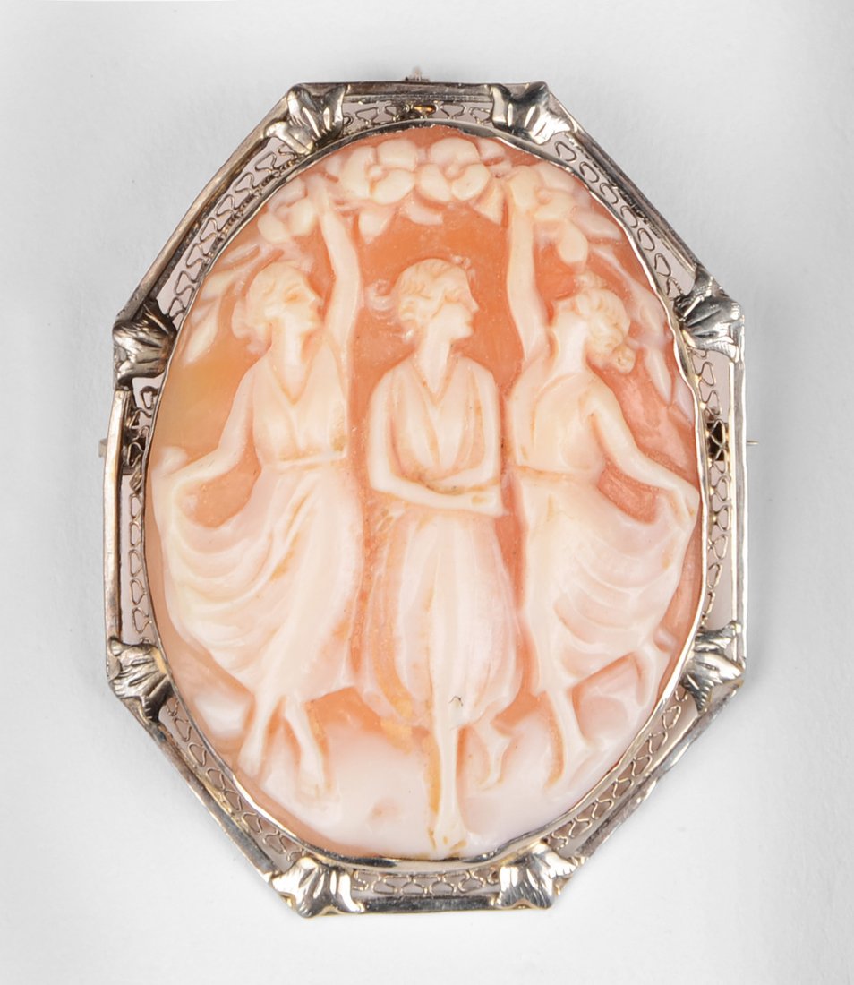 Edwardian Carnelian Shell "Three Graces" Cameo (1 of 4)