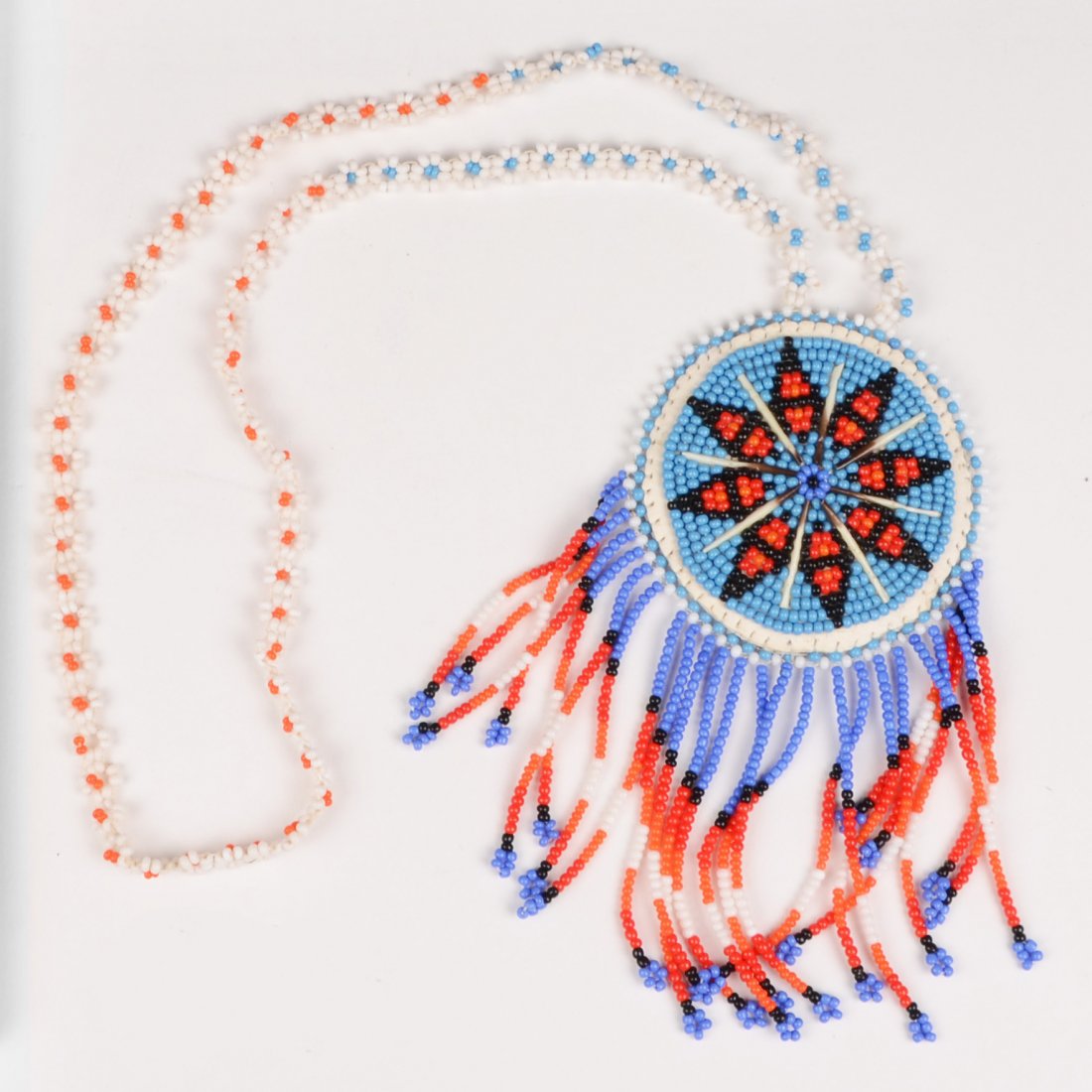 Native American Seed Bead Necklace With Fringed Pendant (1 of 6)