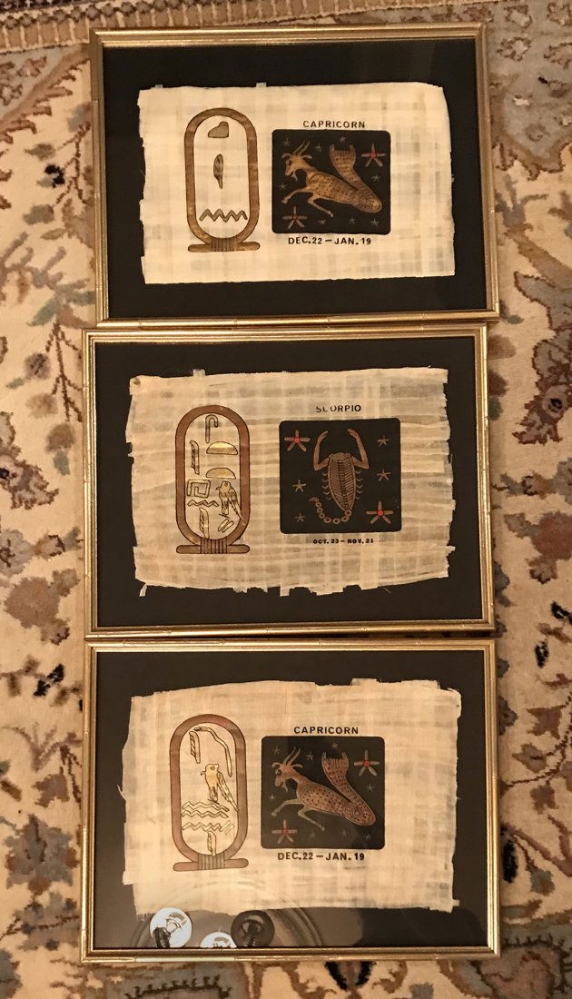 Egyptian Zodiac Signs On Linen Framed and Matted (1 of 4)