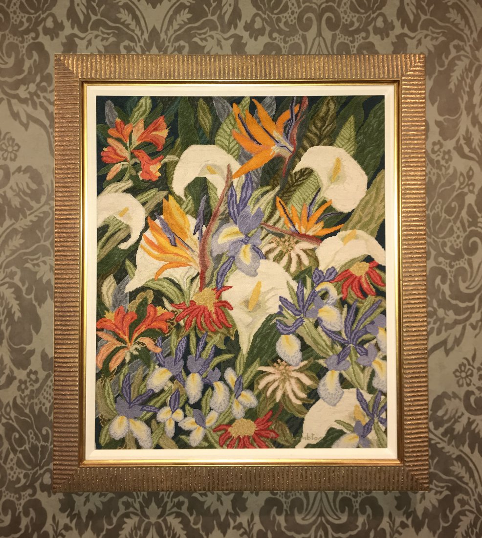 Framed Needlepoint of Flowers (1 of 4)