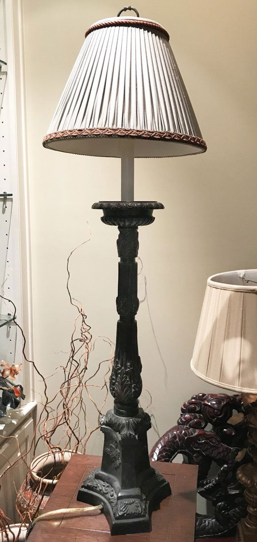 Tall Metal Candlestick Lamp Pleated Shade (1 of 2)