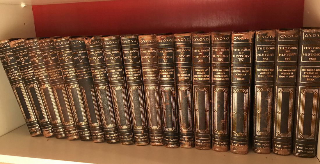Collection of "The Book of History" 18 Volumes: Collection of 18 volumes of "The Book of History", gilt stamped spines. The Grolier Society, early 1900s. Moderate wear to some covers. *Books will be boxed and shipped Media Mail.