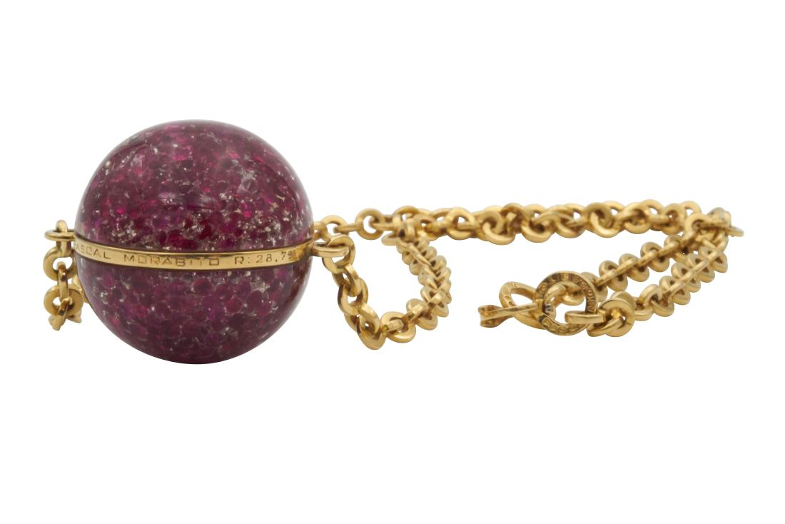 Pascal Morabito 18k yellow gold necklace: Pascal Morabito 18k yellow gold necklace with spheric pendant, made with probably ruby.