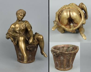 Amazing erotic 19C French Bronze top quality: MANUFACTURE: FRANCE NAME: Woman in Basket YEAR: 19C CONDITION: Excellent. Minor normal wear. HEIGHT: 7 1/2 inch / 19 cm WIDTH: 6 inch / 15 cm DEEP: 5 1/4 inch / 13 cm WARRANTY: 7 days returns ac