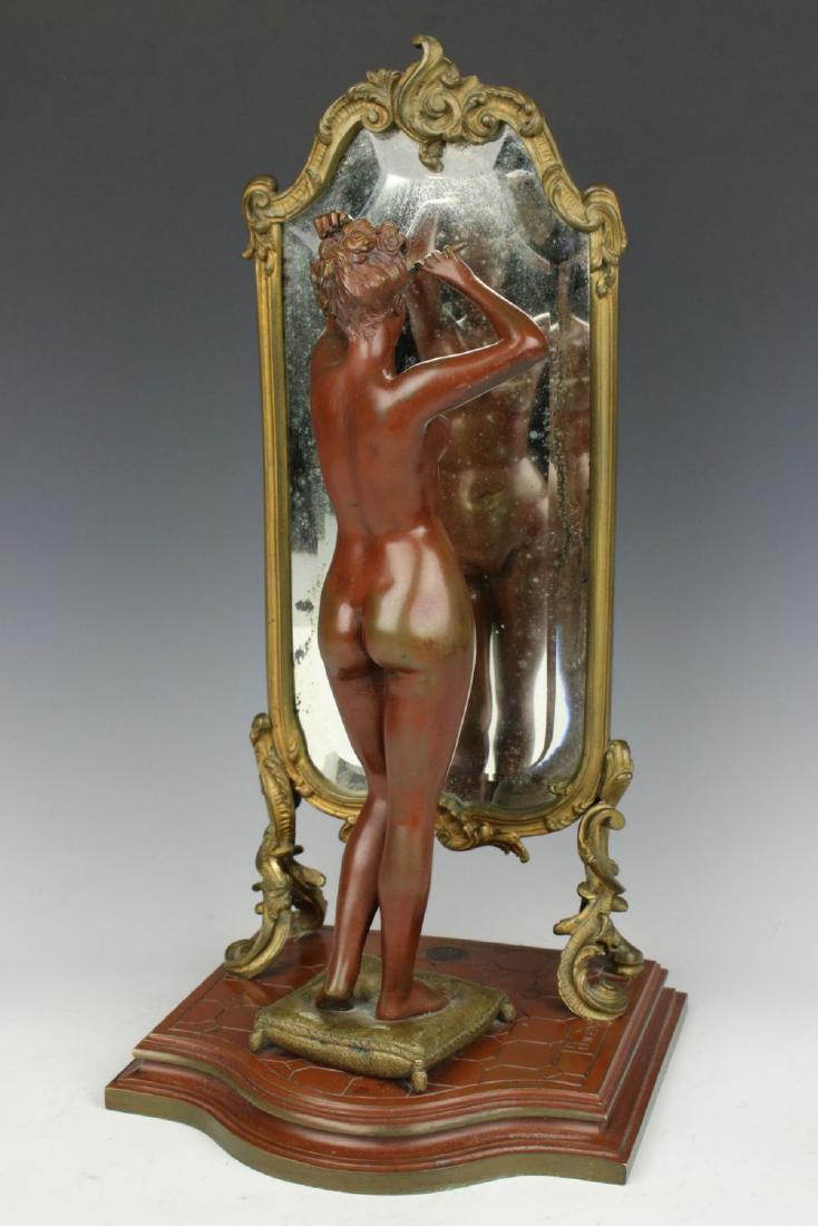 Emile Pinedo (french, 1840-1916) Bronze "Nude with: MANUFACTURE: Emile Pinedo foundry (FRANCE) SCULPTOR: Emile Pinedo (FRENCH, 1840-1916) NAME: Nude with Mirror CONDITION: Excellent. Minor normal wear. No box. HEIGHT: 13 1/2 inch / 34 cm WIDTH: 7 inch 