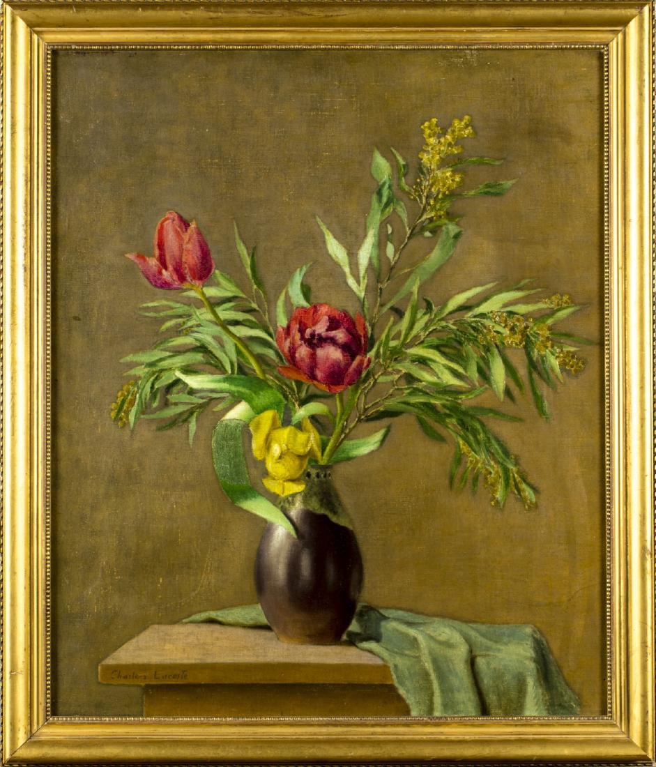 Charles Lacoste (France,1870-1959) oil on canvas: ARTIST: Charles Lacoste (France, 1870 - 1959) NAME: Vase with Flowers MEDIUM: oil on canvas CONDITION: Excellent. Some wear to frame. SIGHT SIZE: 18 x 22 inches / 45 x 55 cm FRAME SIZE: 21 x 25 inches