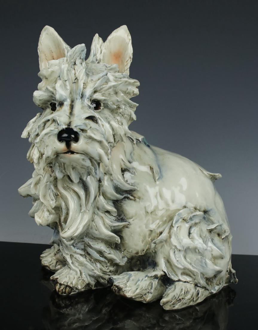 Capodimonte Guido Cacciapuoti Figurine Dog "Scottie": MANUFACTURE: Guido Cacciapuoti (Italy) NAME: Scottie (Scottish Terrier) NUMBER: 90005 ISSUED: 1930-1953 CONDITION: Excellent. No chips, no cracks. NO BOX. HEIGHT: 9 inch / 23 cm WIDTH: 8 1/2 inch / 21