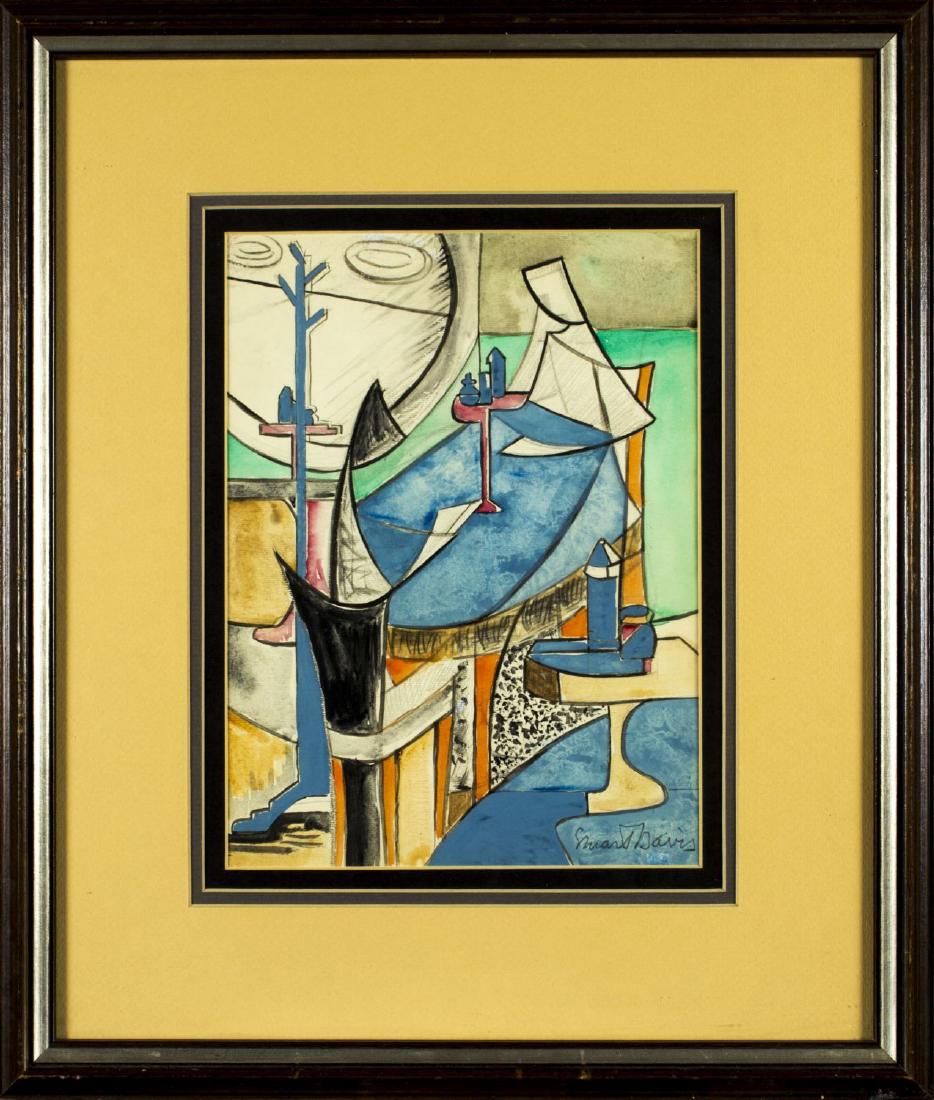 Stuart Davis (american,1892-1964) mixed media: ARTIST: Stuart Davis (New York, 1892 - 1964) NAME: untitled MEDIUM: mixed media CONDITION: Excellent. Framed under glass. IMAGE SIZE: 8 3/4 x 11 1/2 inches / 22 x 29 cm FRAME SIZE: 17 x 20 inches / 43