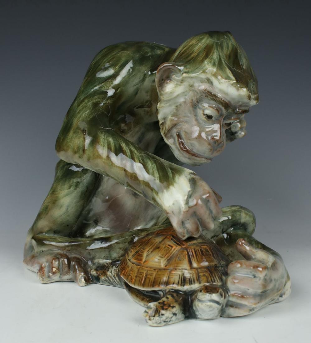 Antique large porcelain figurine "Monkey with Turle" (1 of 10)