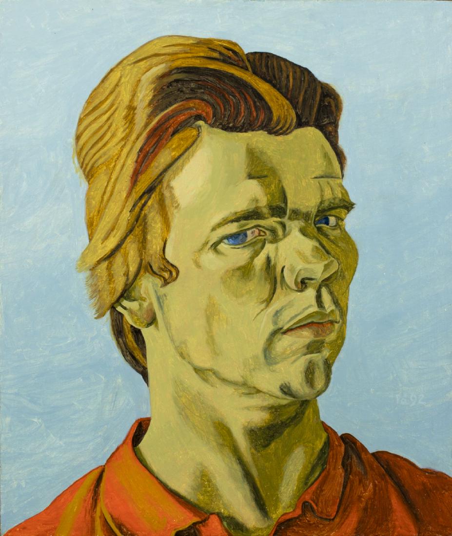 Philip Akkerman (US,Netherlands,born 1957) oil on board: ARTIST: Philip Akkerman (United States, Netherlands, born 1957) NAME: Self Portrait #55 MEDIUM: oil on board YEAR: 1992 CONDITION: Excellent. No visible inpaint under UV light. SIGHT SIZE: 16 x 13.5 i