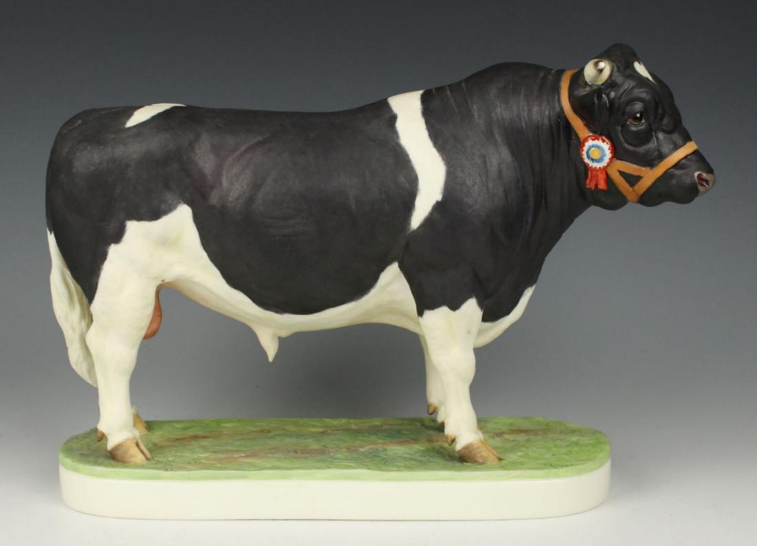 Royal Worcester Figurine "British Friesian Bull": MANUFACTURE: Royal Worcester (ENGLAND) NAME: British Friesian Bull "Terling Trusty" MODEL NUMBER: 3746 DESIGNED: Doris Lindner SERIES: Prize Cattle LIMITED EDITION: one of 500 ISSUED: 1962 CONDITION: