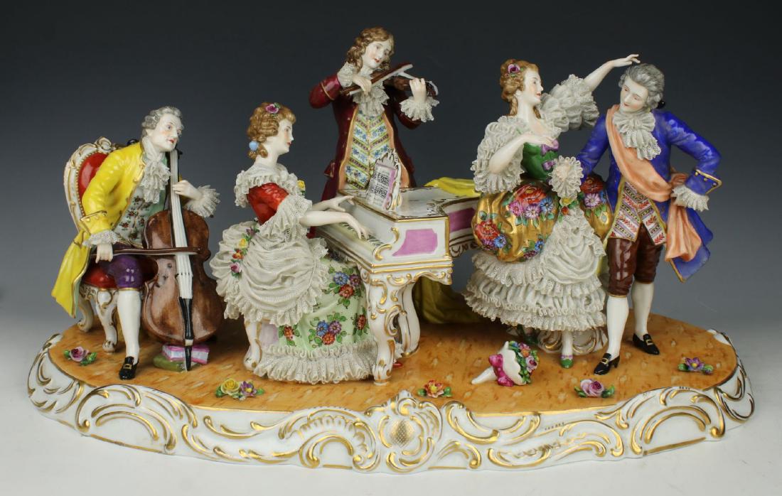 19" Dresden Volkstedt lace figurine "Musical Group"