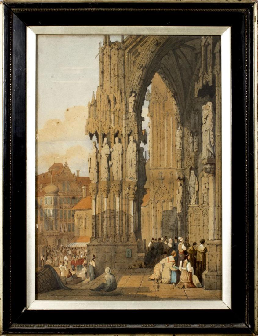 George Percy Ashburnham (UK,1815-1886) watercolor on: ARTIST: George Percy Ashburnham (England, 1815 - 1886) NAME: Cathedral MEDIUM: watercolor on paper YEAR: 1893 CONDITION: Excellent. Minor foxing. Framed under glass. Normal wear to frame. SIGHT SIZE: 