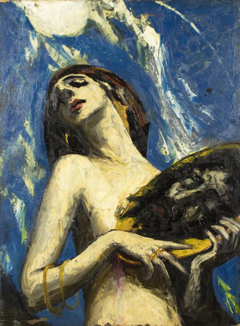 Claude Buck (IL,CA,1890-1974) oil on board: ARTIST: Claude Buck (Illinois, California, 1890 - 1974) NAME: The Beheading of Saint John The Baptist MEDIUM: oil on board CONDITION: Minor losses of paint. No visible inpaint under UV light. SIGHT SI