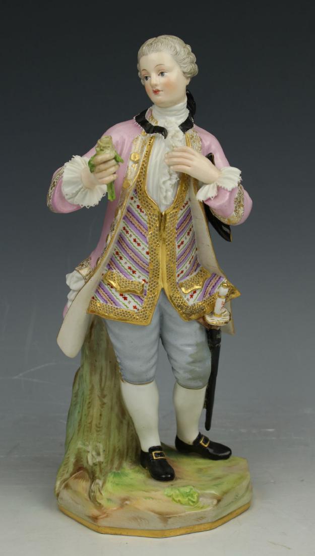 Meissen figurine A58 "Man with Flower Bouquet": MANUFACTURE: Meissen (GERMANY) SCULPTOR: Michel Victor Acier ca. 1764 NAME: Man with Flower Bouquet NUMBER: A58 YEAR: 1850 - 1924 CONDITION: Sword and flower were restored. HEIGHT: 8 inch / 20 cm WIDT