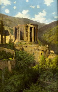 Dwight Benton (New York,1834-1903) oil painting: ARTIST: Dwight Benton (New York, 1834 - 1903) NAME: Temple of Sybil, Tivoli, Italy YEAR: 1891 MEDIUM: oil on canvas CONDITION: Relined. Minor craquelure. Few inpainted areas (mostly in upper left quad