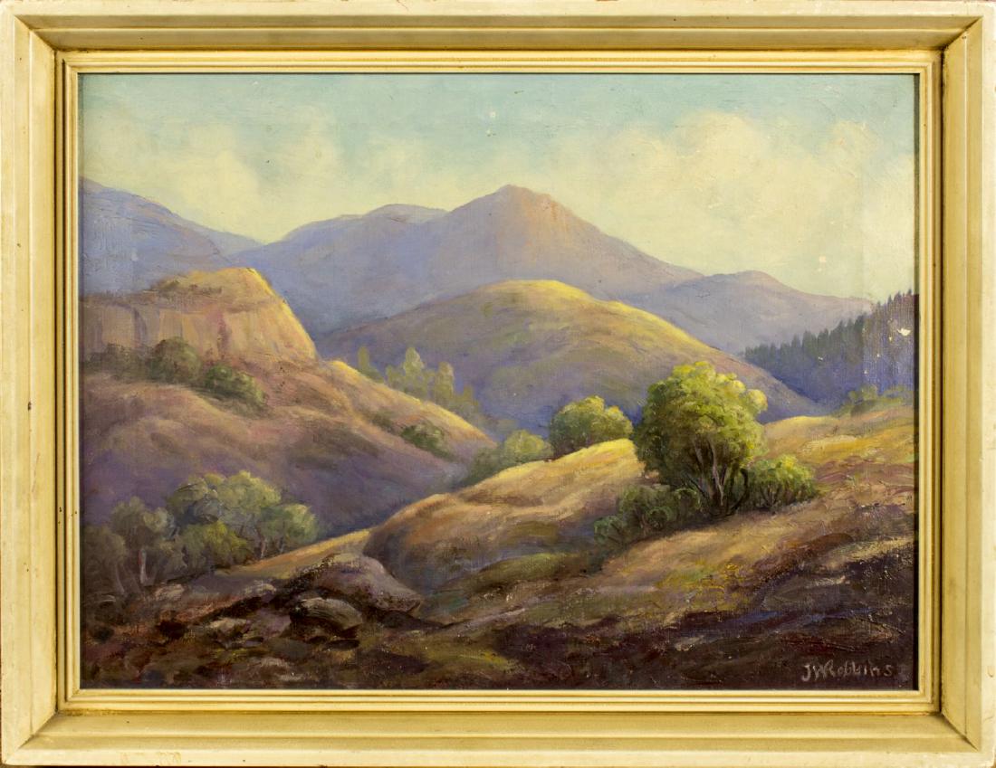 John Robbins (MA,CT,1856-1939) oil painting: ARTIST: John Williams Robbins (Massachusetts, Connecticut, 1856 - 1939) NAME: Landscape MEDIUM: oil on canvas CONDITION: Minor losses of paint - just few flakes (right side). No visible inpaint under