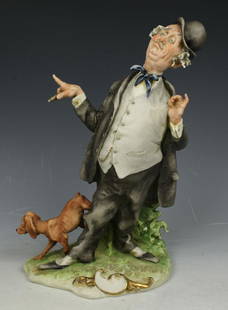 Capodimonte Giuseppe Cappe Figurine "The Braggart": MANUFACTURE: Giuseppe Cappe (Italy) SCULPTOR: Giuseppe Cappe NAME: The Braggart NUMBER: 99017 YEAR: 1961 CONDITION: Excellent. No chips, no cracks. NO BOX. HEIGHT: 9 inch / 22 cm WIDTH: 6 inch / 15