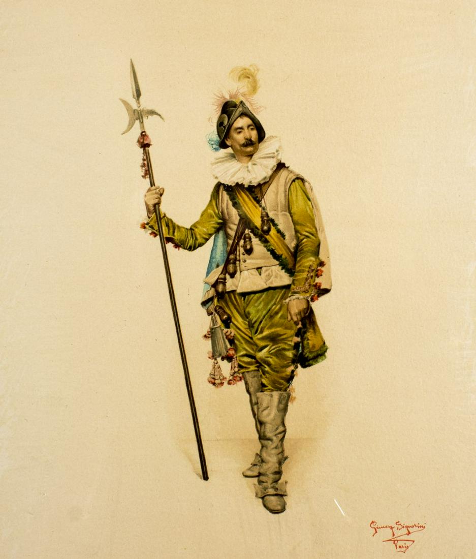 Giuseppe Signorini (Italy,1857-1932) watercolor: ARTIST: Giuseppe Signorini (italian, 1857 - 1932) NAME: Soldier MEDIUM: watercolor on paper CONDITION: Excellent. PICTURE SIZE: 12 x 8 inches / 30 x 20 cm PAPER SIZE: 18 x 13 inches / 45 x 33 cm FRAME