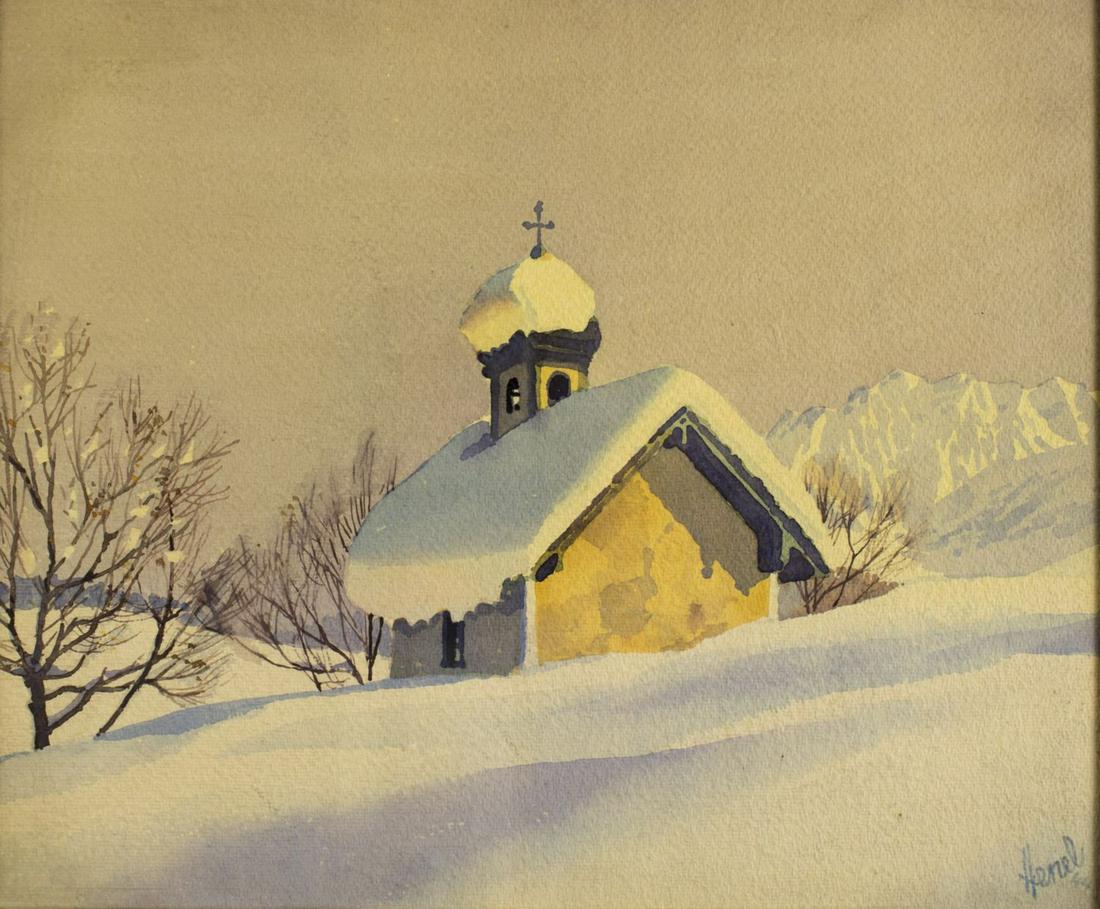 Edwin Henel (German,1883-1953) watercolor painting (1 of 10)